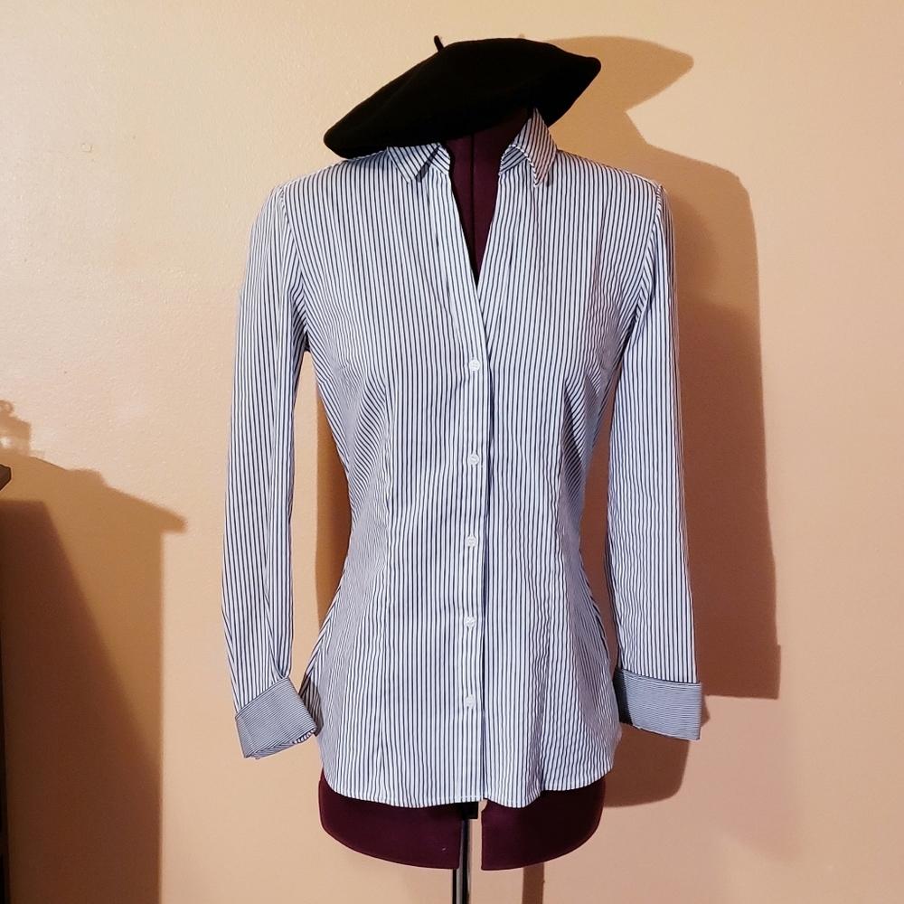 NWT Grey pinstripe button down top